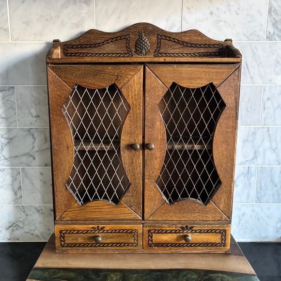 Other - Vintage 2 Tier Wood Spice Rack Cabinet with Doors and Drawers